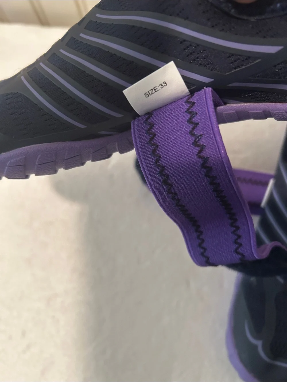 Merence Kids SlipOn Water Athletic Shoes Comfort Strap size 2 (33)Black Purple
